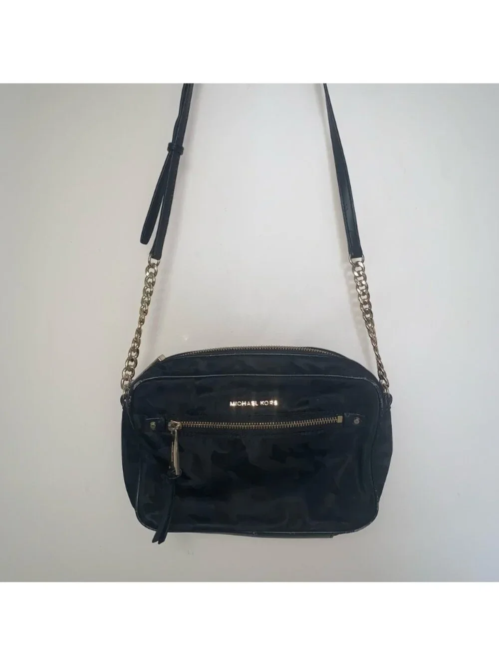 Michael Kors Black and Gold Camo Crossbody Bag